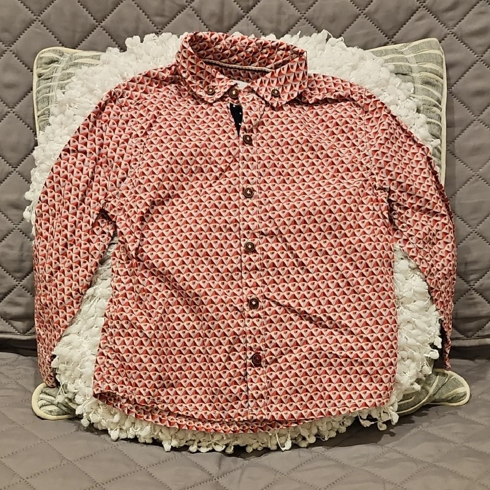 Next Boys Red and White Patterned Button Down Shirt